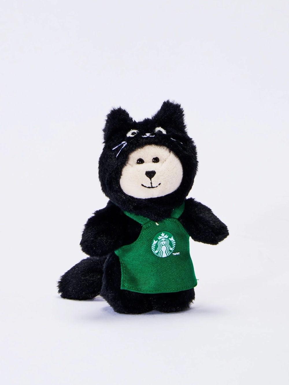 Starbucks Black Plush Cat in Green Apron